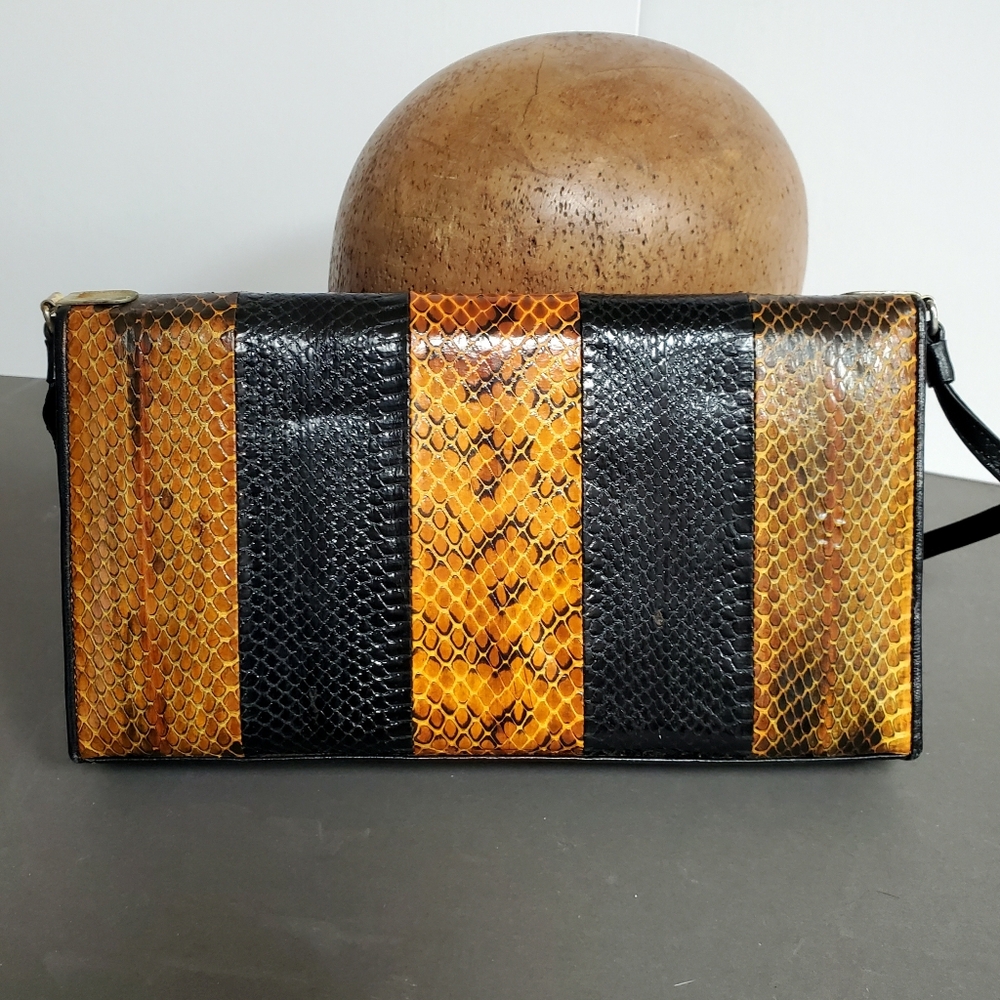 Vintage Snakeskin Colour Block Evening Purse Bag & Wallet - Picture 6 of 8